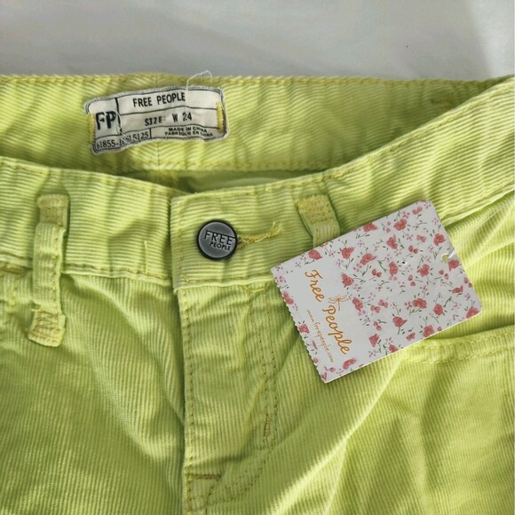 NWT ✿ FREE PEOPLE Ladies 24 Low Rise Skinny Corduroy Pants Neon Lime School - Picture 4 of 12